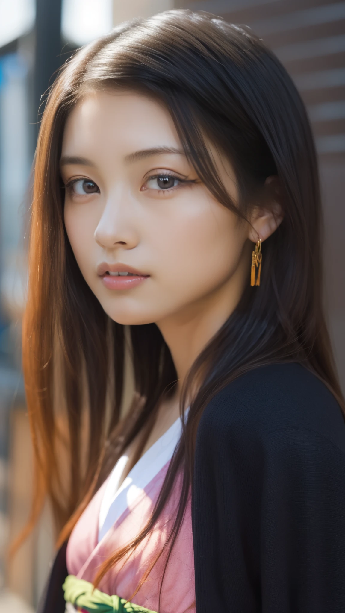 Cute Japanese woman, (16 years old), (Very cute face: 1.3), White moist skin, Looking at the camera, Melancholy expression,
BREAK,
Idol,
BREAK,
(Wearing cute kimono: 1.3), (Highly revealing kimono), Very large earrings, Short length,
BREAK,
(Fighting pose: 1.3),
BREAK,
(Long hair), (Pink hair: 1.2), (Wavy hair), (Gradient hair: 1.3), (Red hair at the ends),
BREAK,
(Realistic: 1.3), Masterpiece, Perfect lighting, (Ultra-high resolution), (8K), (Highly detailed: 1.4), (From the front), (Full body: 1.3), (Symmetrical: 1.2),
BREAK,
(Japanese city streets: 1.2),
BREAK,
(Demon Slayer: 1.4),
BREAK,
(Kasumi Arimura: 1.4),