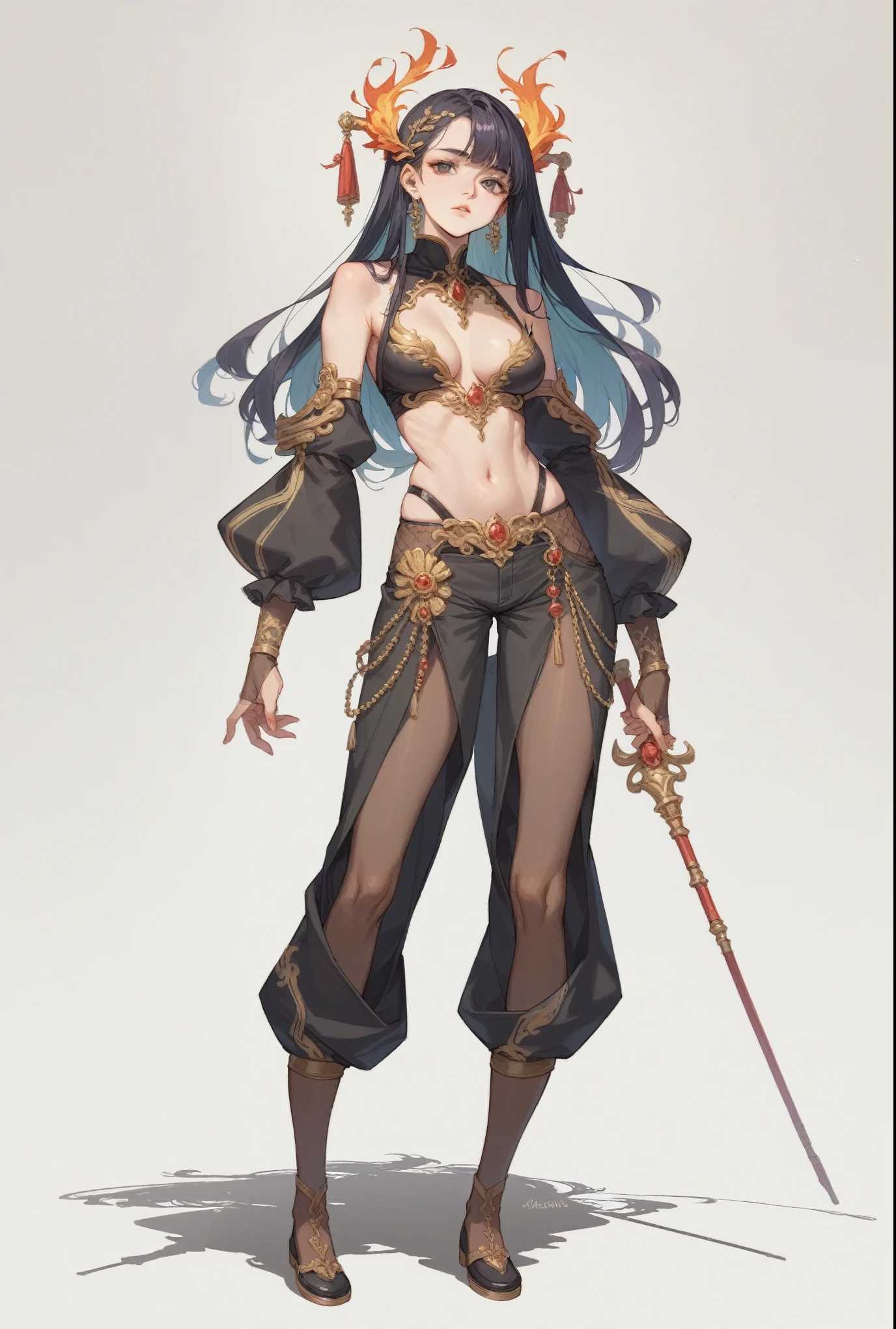 Full body portrait、Sexy Costumes、Phoenix、girl、An illustration、character、Flashy accessories、Front view、Standing figure from the front