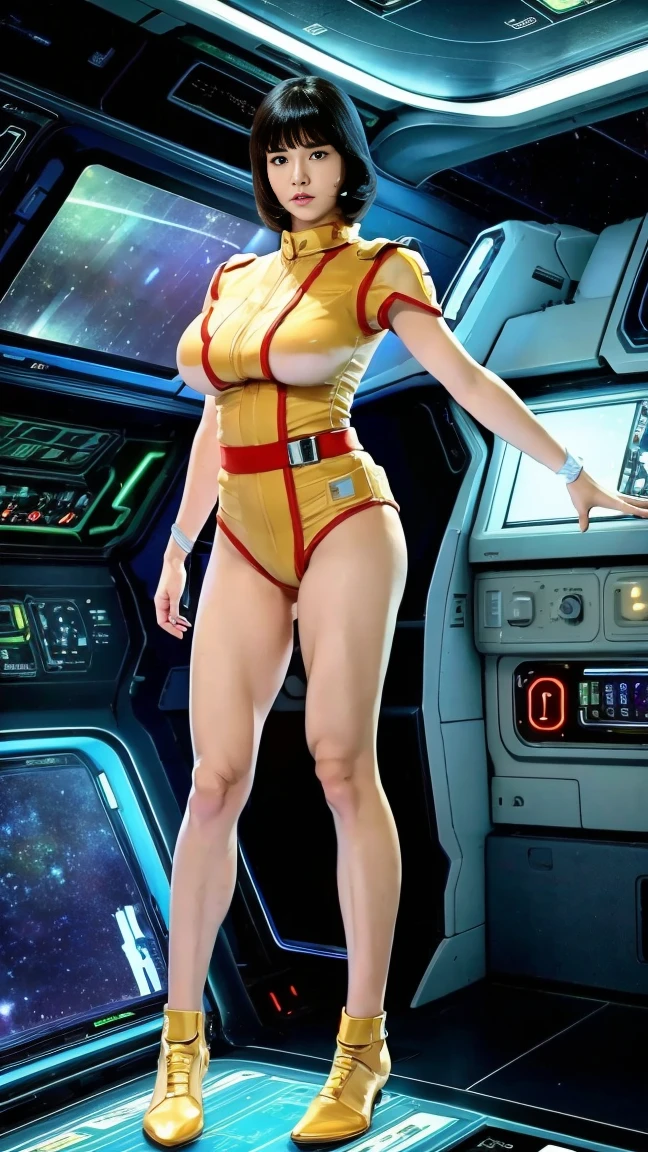 (8k、RAW Photos、Highest quality、masterpiece:1.2、Perfect Anatomy)、(Realistic、Realistic、Full body photo)、1 female、(((Large Breasts)))、Short Hair、Fa Yuili、Costumes、Being inside a spaceship