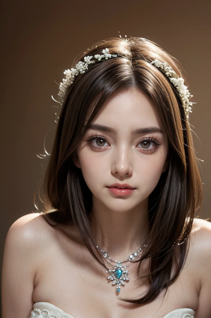 ((The Ultimate Beauty of Japan))、Mature、Beautiful facial features、(Big eyes:1.3), Detailed lips, inely detailed beautiful eyes, Double eyelids, long eyeslashes、(Huge breasts), (Curve), cparted lips, Beautiful teeth alignment, red blush, a captivating gaze、Seductive smile, short brunette bob, masterpiece，（long legged，Long legs），best qualtiy，Hyper-detailing，illustratio，Fine and detailed eyes and detailed face） allure：brunette color hair，Natural makeup，Random color clothes, Round chest，looking at viewert，solo，A MILF，dark gradient Background , 