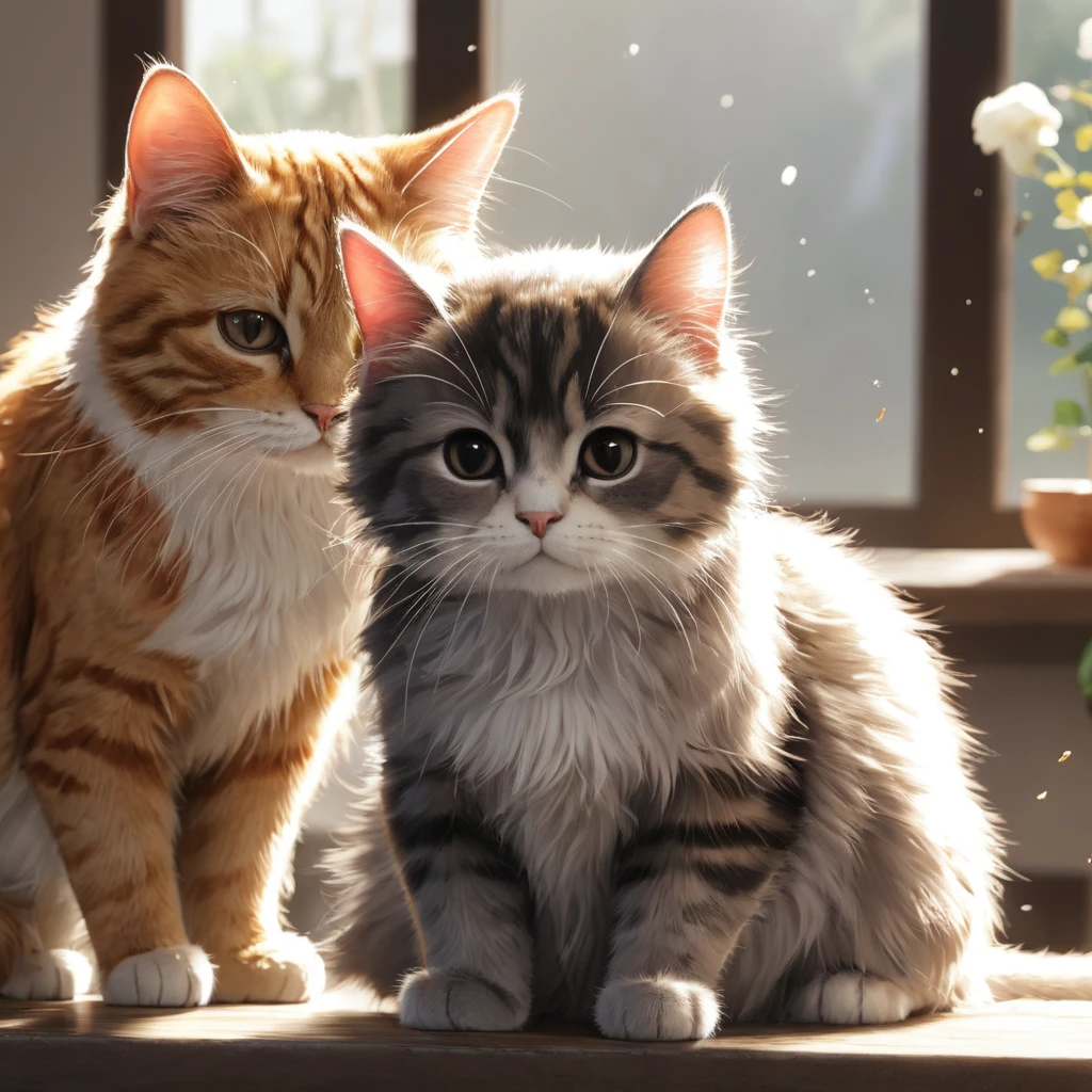 These scenes are depicted in a highly realistic style.、Make sure the cat's facial expressions and movements are exaggerated like a human's。
The main character's cat is a brown cat with cute, chubby eyes. The main character is the same. Mimi returns to the village under Owen's watch.。She has a confident look、It shows signs of growth。Villagers々The scene depicts a warm welcome from。