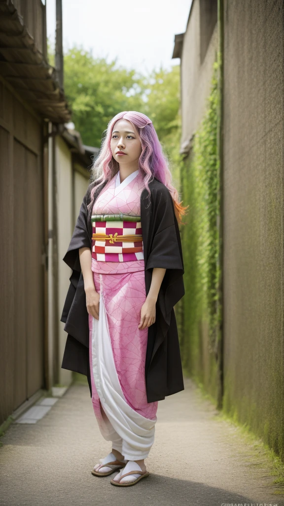 Cute Japanese woman, (16 years old), (Very cute face: 1.3), White moist skin, Looking at the camera, Melancholy expression,
BREAK,
Idol,
BREAK,
(Wearing cute kimono: 1.3), (Highly revealing kimono), Very large earrings, Short length,
BREAK,
(Fighting pose: 1.3),
BREAK,
(Long hair), (Pink hair: 1.2), (Wavy hair), (Gradient hair: 1.3), (Red hair at the ends),
BREAK,
(Realistic: 1.3), Masterpiece, Perfect lighting, (Ultra-high resolution), (8K), (Highly detailed: 1.4), (From the front), (Full body: 1.3), (Symmetrical: 1.2),
BREAK,
(Japanese city streets: 1.2),
BREAK,
(Demon Slayer: 1.4),
BREAK,
(Kasumi Arimura: 1.4),