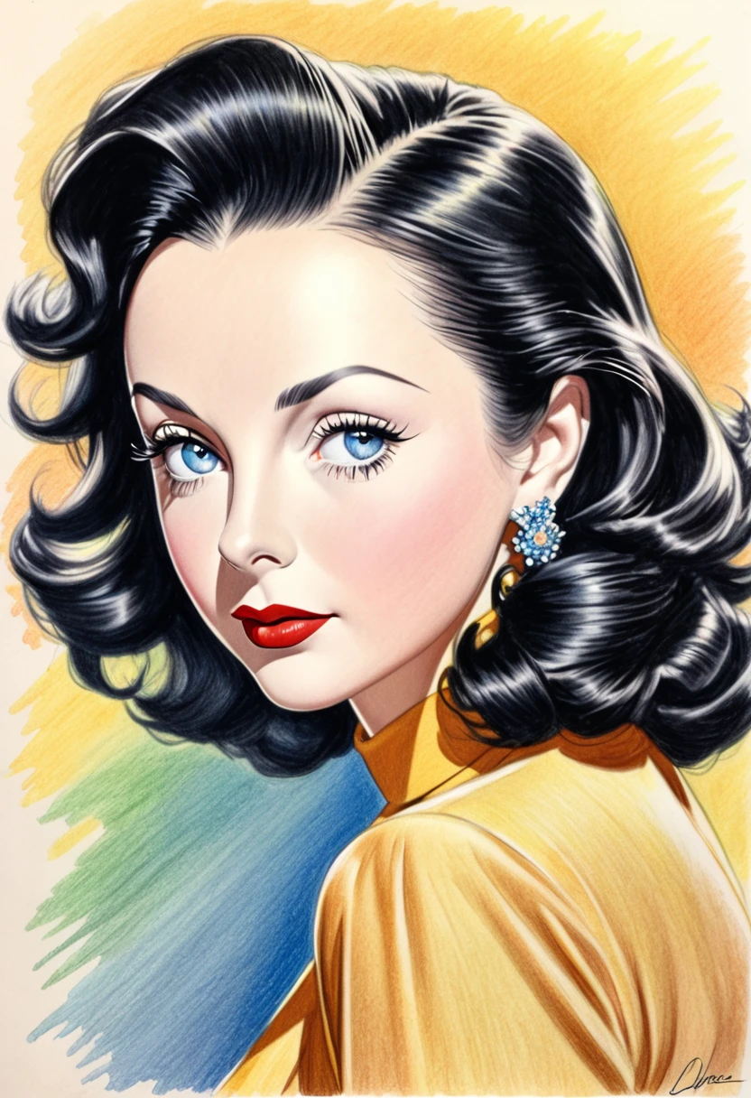 A colored pencil drawing of Hedy LAMAR.