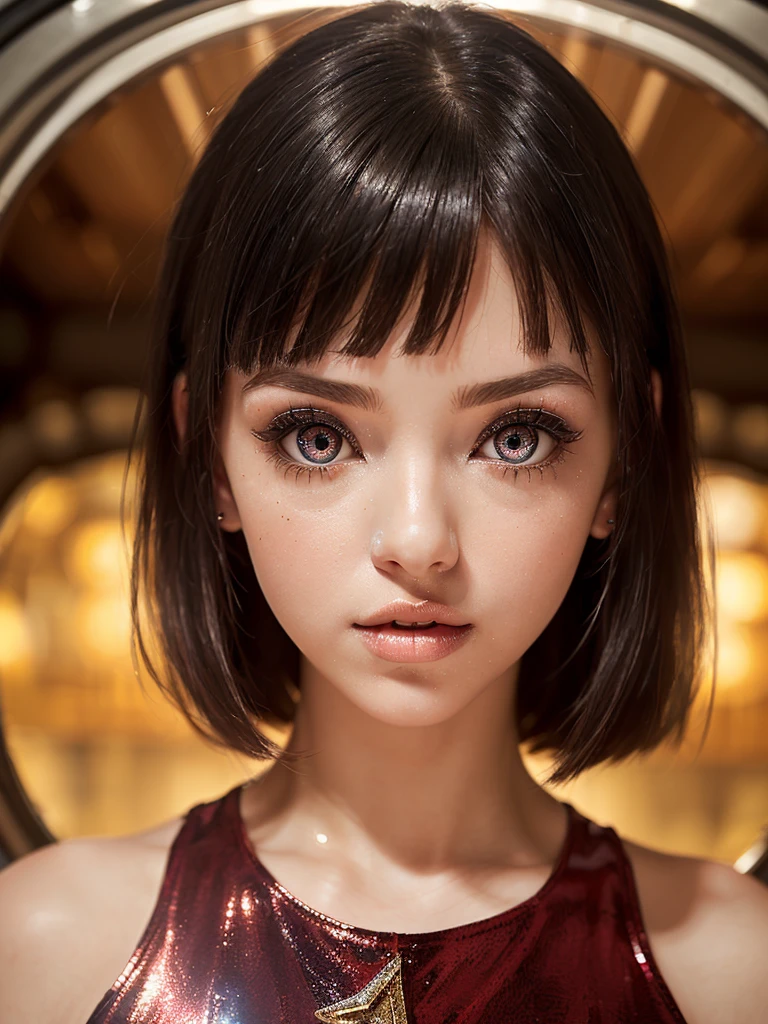 (isolated metal girl with beautiful fake eyes :1.5),(beautiful face:1.3),(gigantic boobs:1.2), (big red star:1.5),(beautiful shiny skin:1.3),(gigantic aggressive Dress:1.4) (color fail after mess),(bright hole:1.5),(shiny hair:1.3),(bangs:1.2)