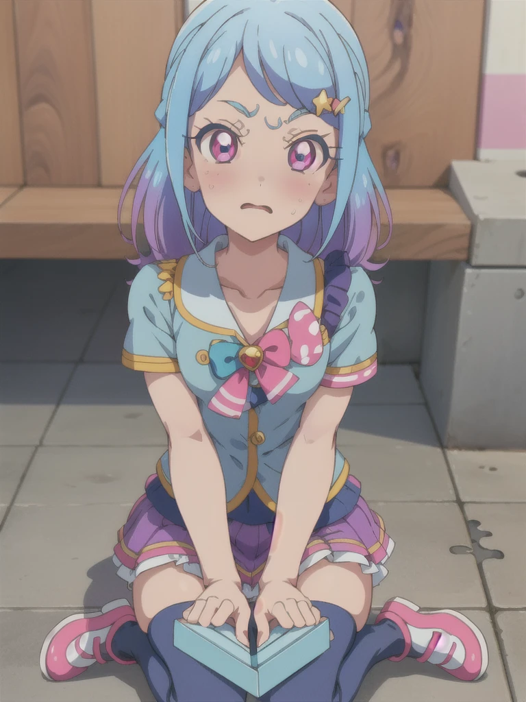 Penis in face, One girl, One boy, throw, big penis, Face sitting, Penis between the eyes, chest, Mature Woman, mio aikatsu, mine , sky blue hair, purple eyes, NUDE, small breasts, hands on floor, (((penis on face))), (((embarassing))), shy, blush, Shyness, (((Puzzled))), angry,