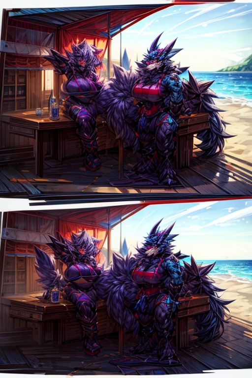 Fémale Protogen, ,650 cm hyperbreasts, Masculine Dragon, 1000 cm bikini hyper penis, playa, two individuals, semen in total, anal sex, hot, looking, behind