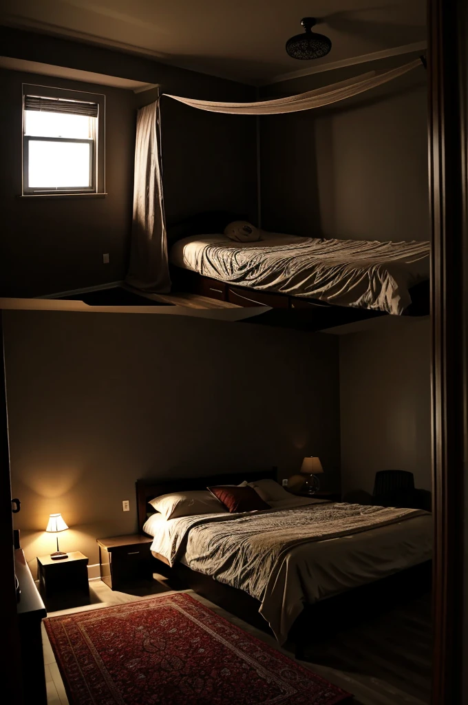 Horror bed room without lights at night 