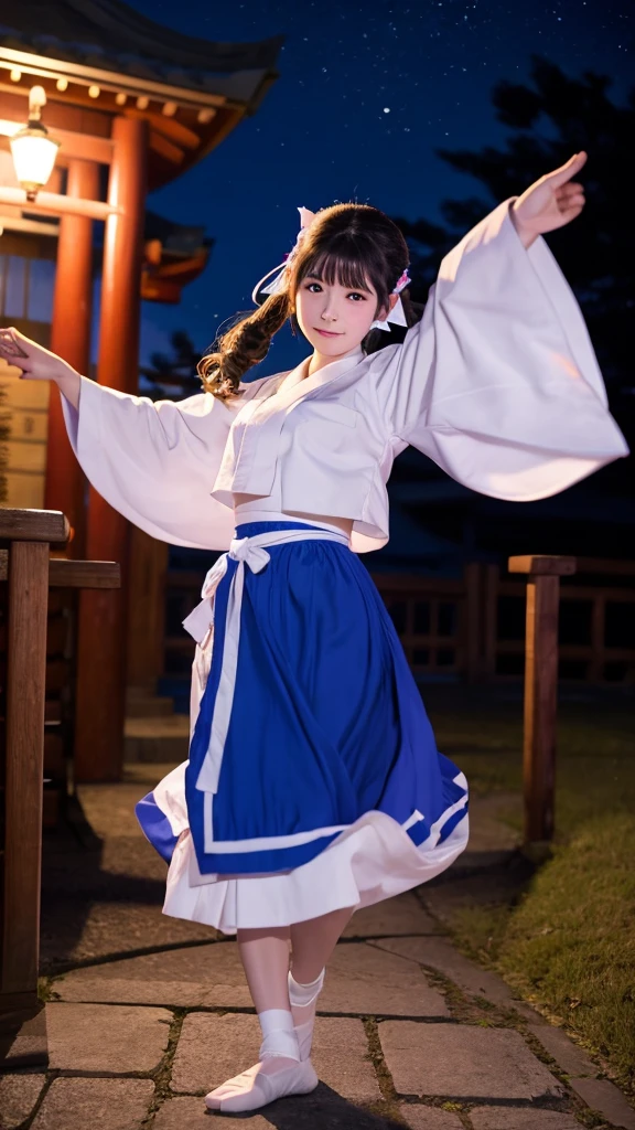 Shrine maiden dancing under the moonlight