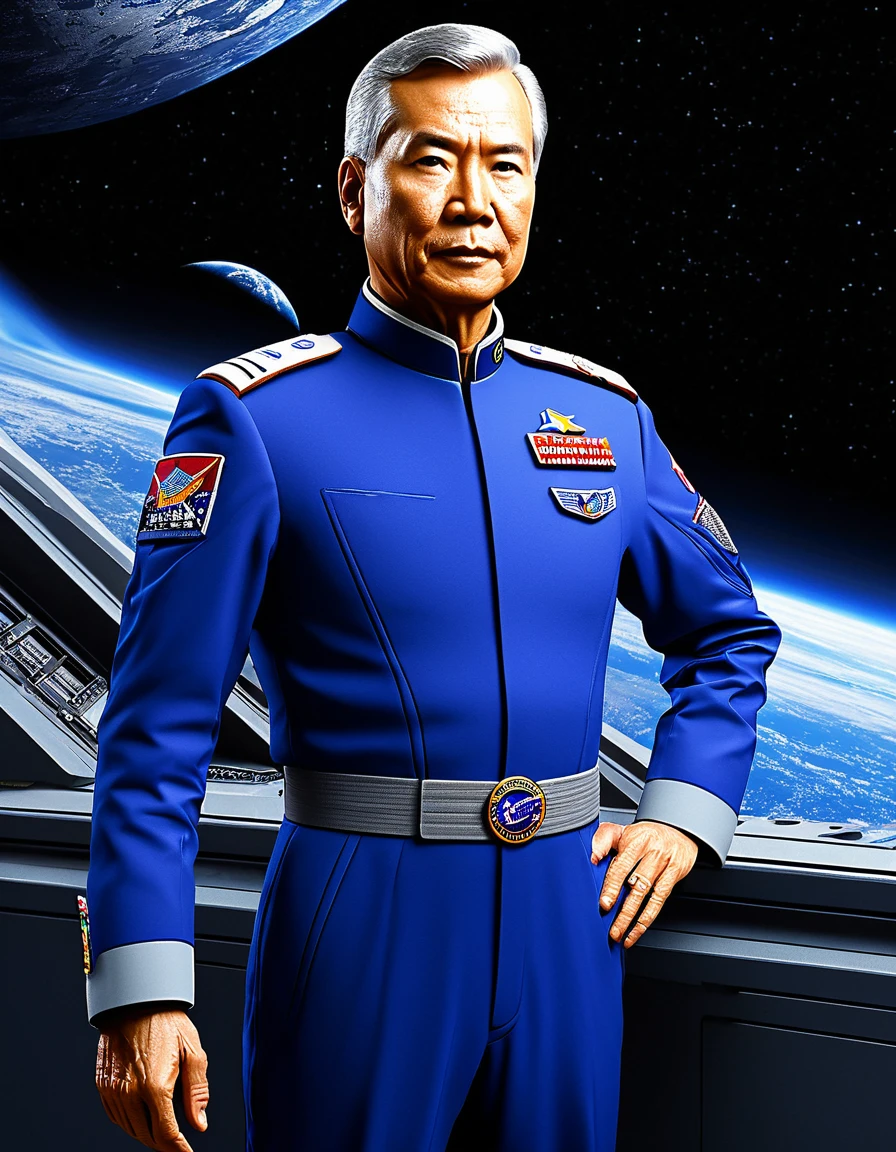 Wearing Space Federation military uniform.
Wearing Space Council uniform.