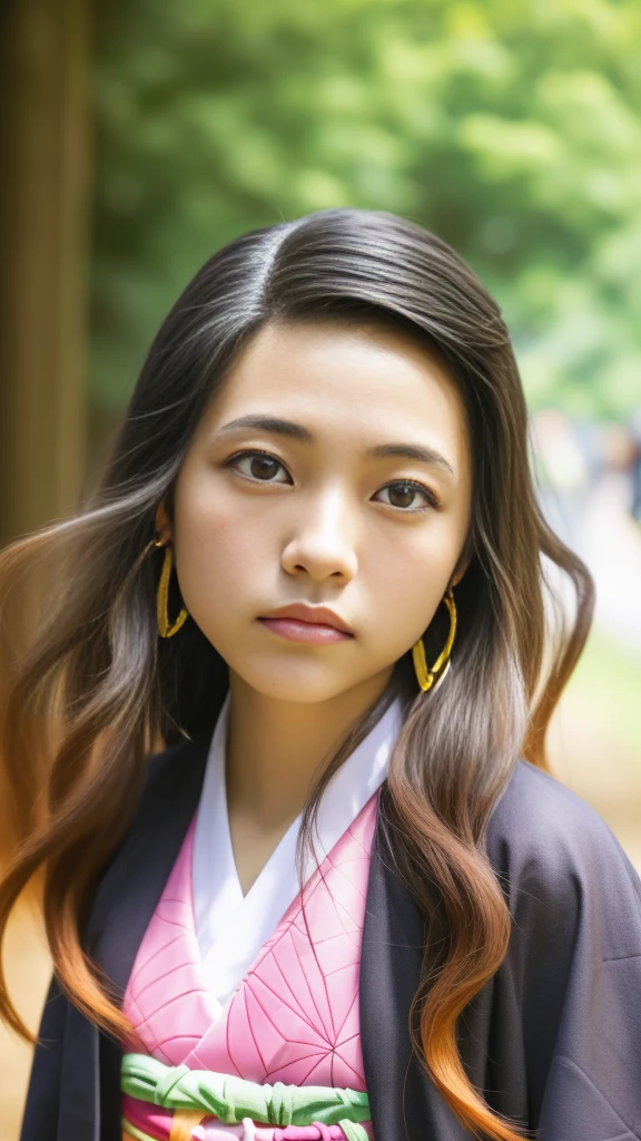 Cute Japanese woman, (16 years old), (Very cute face: 1.3), White moist skin, Looking at the camera, Melancholy expression,
BREAK,
Idol,
BREAK,
(Wearing cute kimono: 1.3), (Highly revealing kimono), Very large earrings, Short length,
BREAK,
(Fighting pose: 1.3),
BREAK,
(Long hair), (Pink hair: 1.2), (Wavy hair), (Gradient hair: 1.3), (Red hair at the ends),
BREAK,
(Realistic: 1.3), Masterpiece, Perfect lighting, (Ultra-high resolution), (8K), (Highly detailed: 1.4), (From the front), (Full body: 1.3), (Symmetrical: 1.2),
BREAK,
(Japanese city streets: 1.2),
BREAK,
(Demon Slayer: 1.4),
BREAK,
(Kasumi Arimura: 1.4),