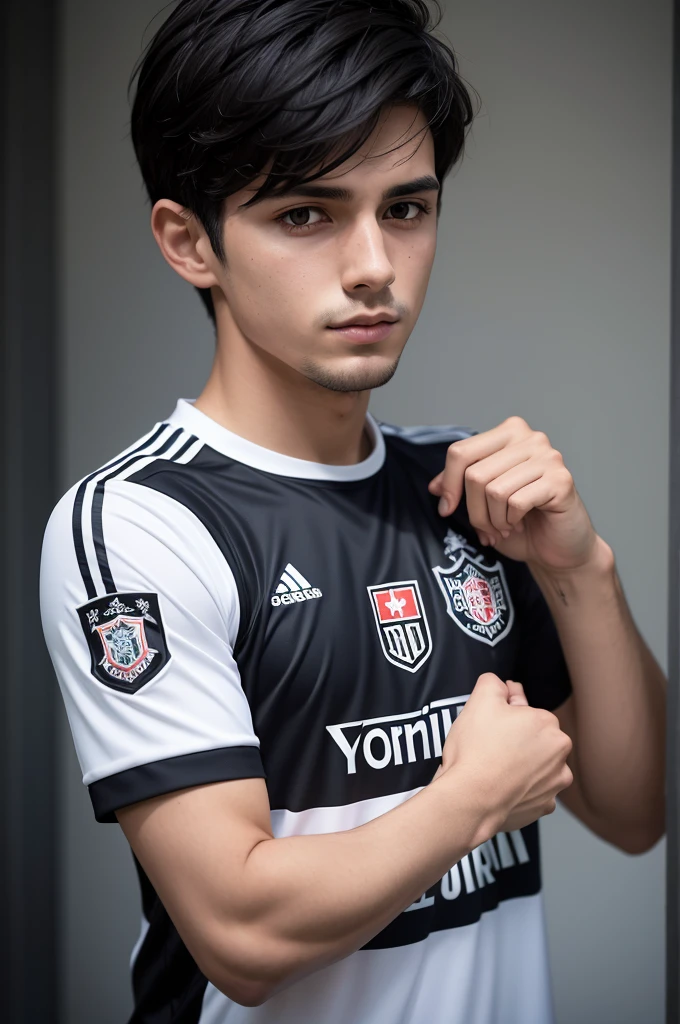 Dark-haired boy with Corinthians shirt