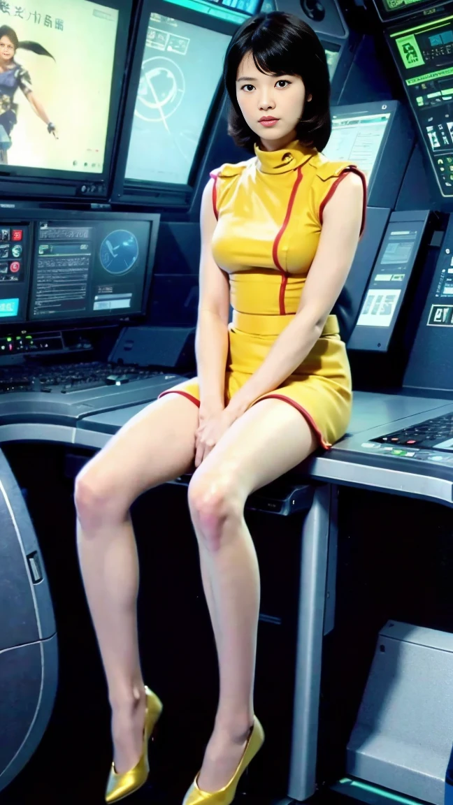 (8k、RAW Photos、Highest quality、masterpiece:1.2、Perfect Anatomy)、(Realistic、Realistic、Full body photo)、1 female、(((Small breasts)))、Short Hair、Fa Yuili、Costumes、Being inside a spaceship