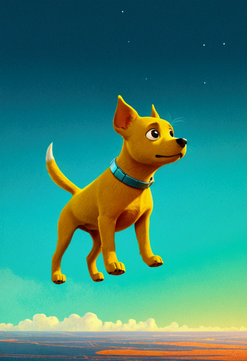 Flying Puppy, full body, by Dan Matutina, cinematic still, (best quality, masterpiece), very aesthetic, perfect composition, intricate details, ultra-detailed, vivid colors