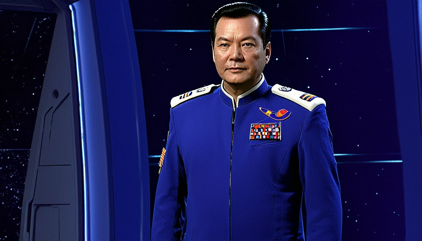 Wearing Space Federation military uniform. Wearing Space Council uniform.
