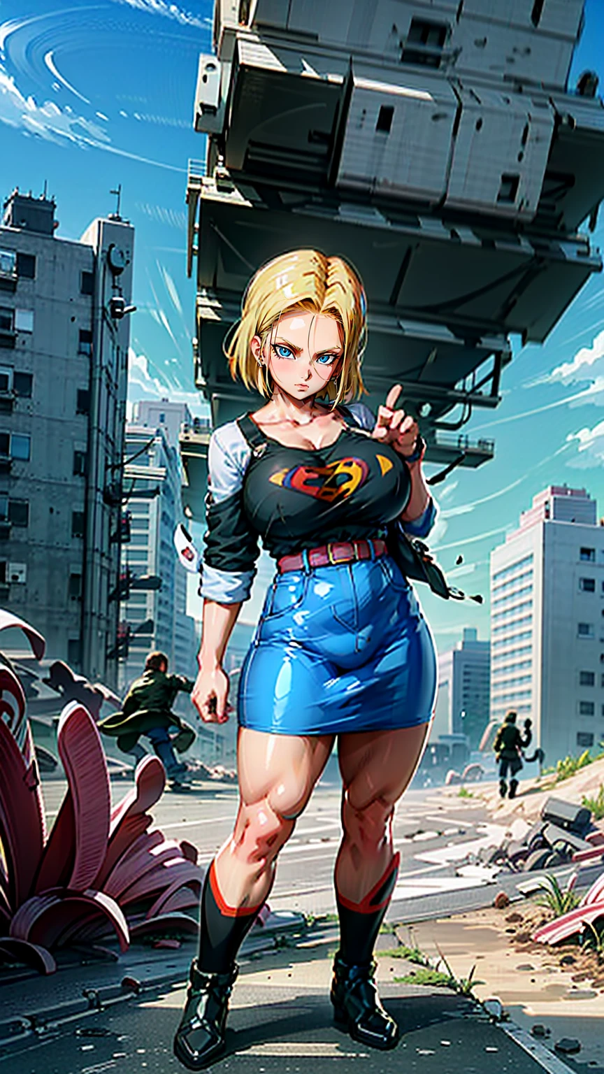 supergirl, pureerosface_v1, sticker of a girl from dc comic, full body, Kim Jung gi, , (gigantic breasts breasts 1.6),soul, digital illustration, comic style, cyberpunk, perfect anatomy, centered, approaching perfection, dynamic, highly detailed, watercolor painting, artstation, concept art, smooth, sharp focus, illustration, art by Carne Griffiths and Wadim Kashin ,, (masterpiece, best quality, ultra-detailed, best shadow),, In the style of Neon Genesis Evangelion, you find yourself standing on a desolate, post - apocalyptic wasteland, as the distant ruins of a massive city loom on the horizon. The sky is filled with ominous clouds, as a massive creature towers in the distance, huge breast, gigantic , titsnipples, curvy, thicc