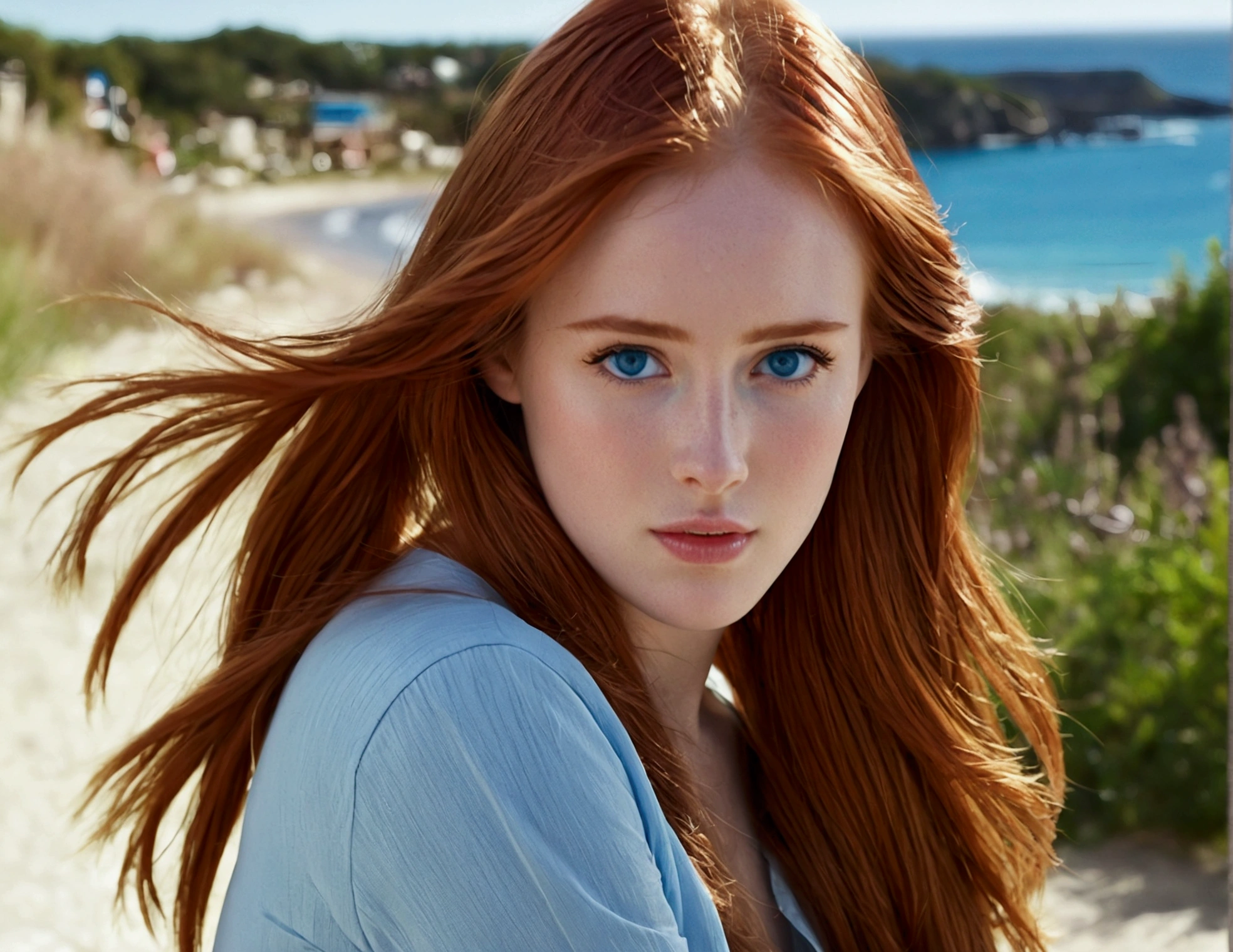 girl in, 18-years old, ((Hyper-Realism))texturized skin, alone, long hair, Colossal , russet hair, blue colored eyes, jewerly, whole body, a necklace, nude sitting with legs open, sexly, realisitic, Uma sexly