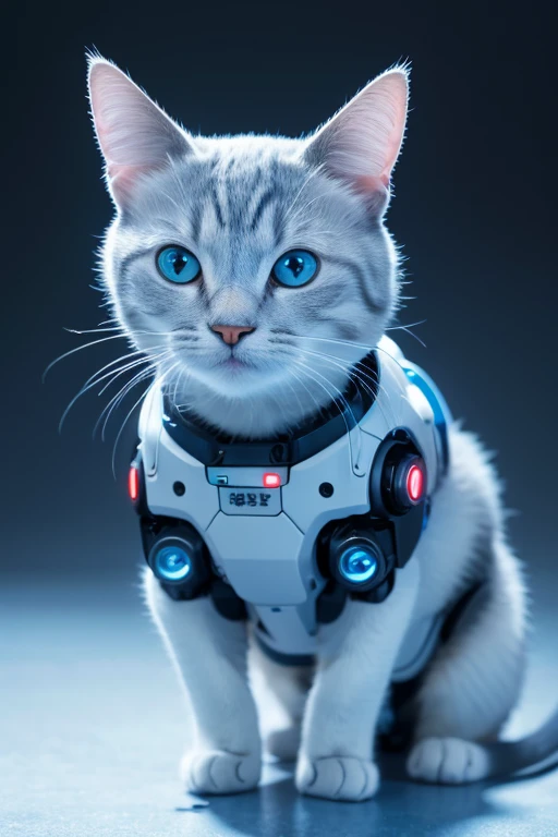 high resolution,8k,Accurate depiction,A neat picture,accurate structure,2024,Tokyo,Cat robot,human sized,light blue