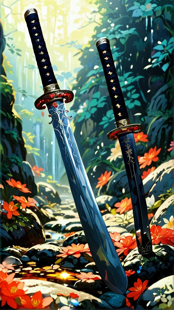 Japanese sword、long、Shiny、The cutting edge is sharp、It is shining now、One sword、big