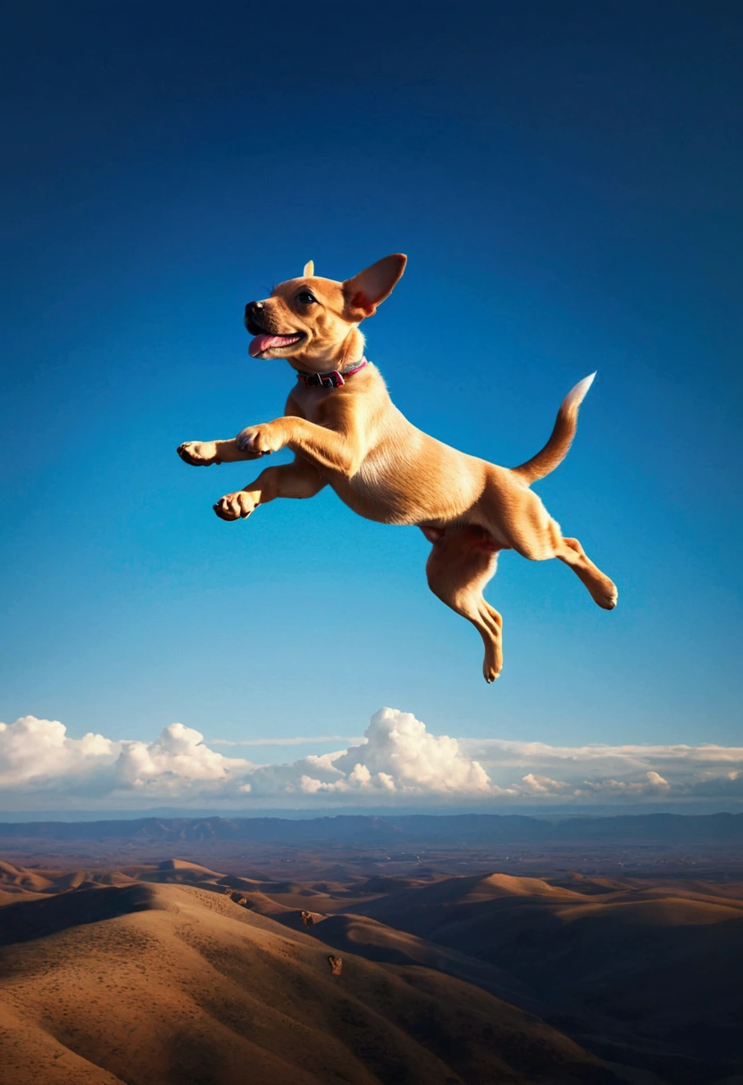 Flying Puppy, full body, by joel robison, cinematic still, (best quality, masterpiece), very aesthetic, perfect composition, intricate details, ultra-detailed, vivid colors