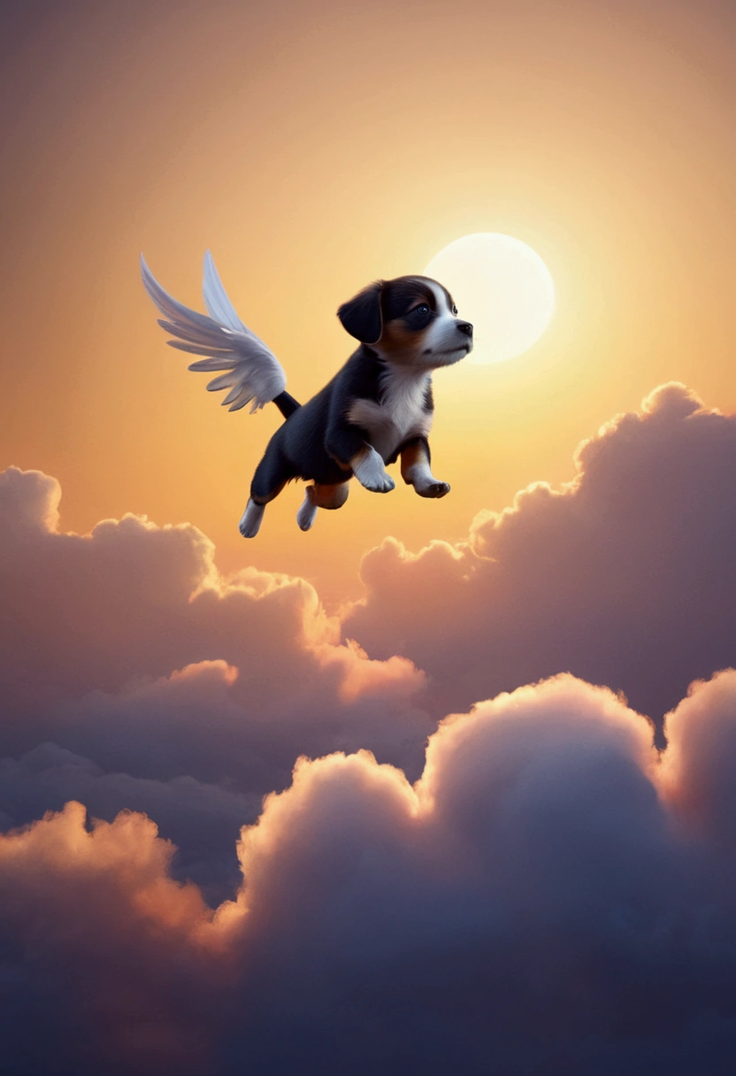 Flying Puppy, full body, by joel robison, cinematic still, (best quality, masterpiece), very aesthetic, perfect composition, intricate details, ultra-detailed, vivid colors