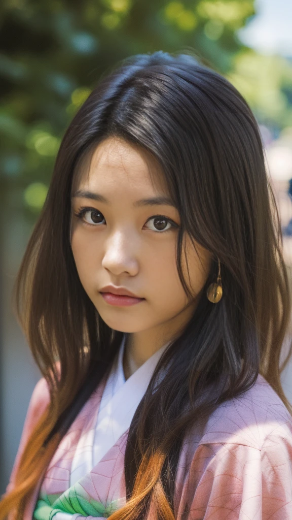 Cute Japanese woman, (16 years old), (Very cute face: 1.3), White moist skin, Looking at the camera, Melancholy expression,
BREAK,
Idol,
BREAK,
(Wearing cute kimono: 1.3), (Highly revealing kimono), Very large earrings, Short length,
BREAK,
(Fighting pose: 1.3),
BREAK,
(Long hair), (Pink hair: 1.2), (Wavy hair), (Gradient hair: 1.3), (Red hair at the ends),
BREAK,
(Realistic: 1.3), Masterpiece, Perfect lighting, (Ultra-high resolution), (8K), (Highly detailed: 1.4), (From the front), (Full body: 1.3), (Symmetrical: 1.2),
BREAK,
(Japanese city streets: 1.2),
BREAK,
(Demon Slayer: 1.4),
BREAK,
(Kasumi Arimura: 1.4),