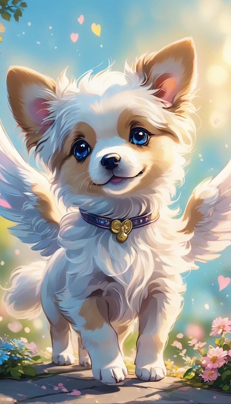 anime:1.5, a cute and sweet flying puppy, adorable puppy, 1 puppy, fluffy puppy, playful puppy, puppy with wings, fantasy puppy, whimsical puppy, adorable puppy portrait, detailed puppy face, beautiful puppy eyes, cute puppy expression, puppy in the sky, puppy flying, puppy levitating, pastel colors, soft lighting, cinematic lighting, fantasy art, digital painting, highly detailed, award winning, (best quality,4k,8k,highres,masterpiece:1.2),ultra-detailed,(realistic,photorealistic,photo-realistic:1.37)