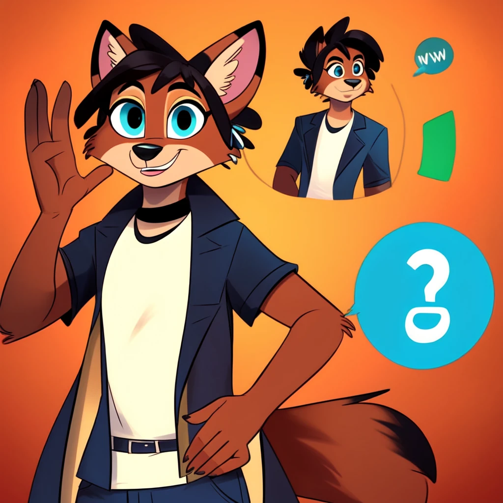 digital art comic style full body shot humanoid animal avatar which can be used for animated influencer-video-content, its role is to answer and explain to unspecific quetions