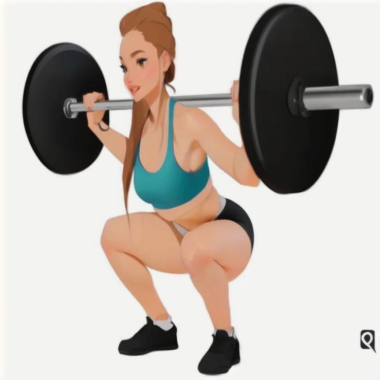 gorgeous woman, blonde, Brown eyes, practicing squats, crouching pose, strong legs, body is outlined erect, Body cute, beautiful woman, fit woman, apta, exercise, curvilinear, Slender Woman