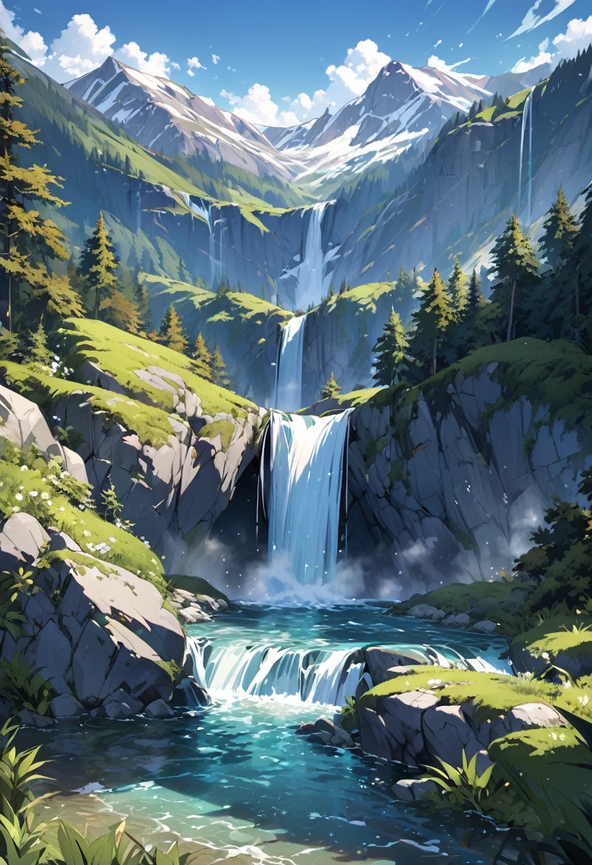 A waterfall flowing deep in the mountains