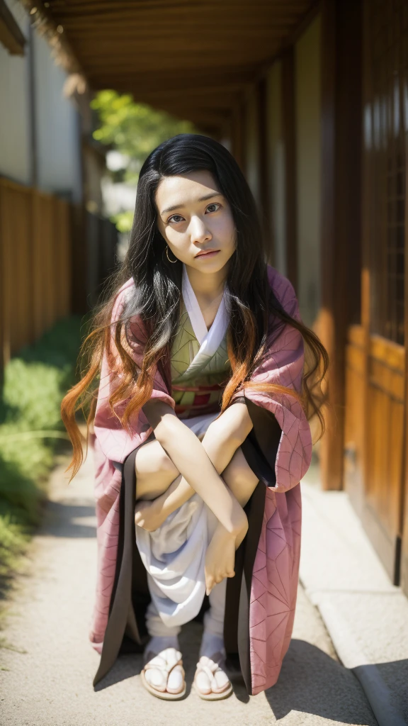 Cute Japanese woman, (), (Very cute face: 1.3), White moist skin, Looking at the camera, Melancholy expression,
BREAK,
Idol,
BREAK,
(Wearing cute kimono: 1.3), (Highly revealing kimono), Very large earrings, Short length,
BREAK,
(Fighting pose: 1.3),
BREAK,
(Long hair), (Pink hair: 1.2), (Wavy hair), (Gradient hair: 1.3), (Red hair at the ends),
BREAK,
(Realistic: 1.3), Masterpiece, Perfect lighting, (Ultra-high resolution), (8K), (Highly detailed: 1.4), (From the front), (Full body: 1.3), (Symmetrical: 1.2),
BREAK,
(Japanese city streets: 1.2),
BREAK,
(Demon Slayer: 1.4),
BREAK,
(Kasumi Arimura: 1.4),