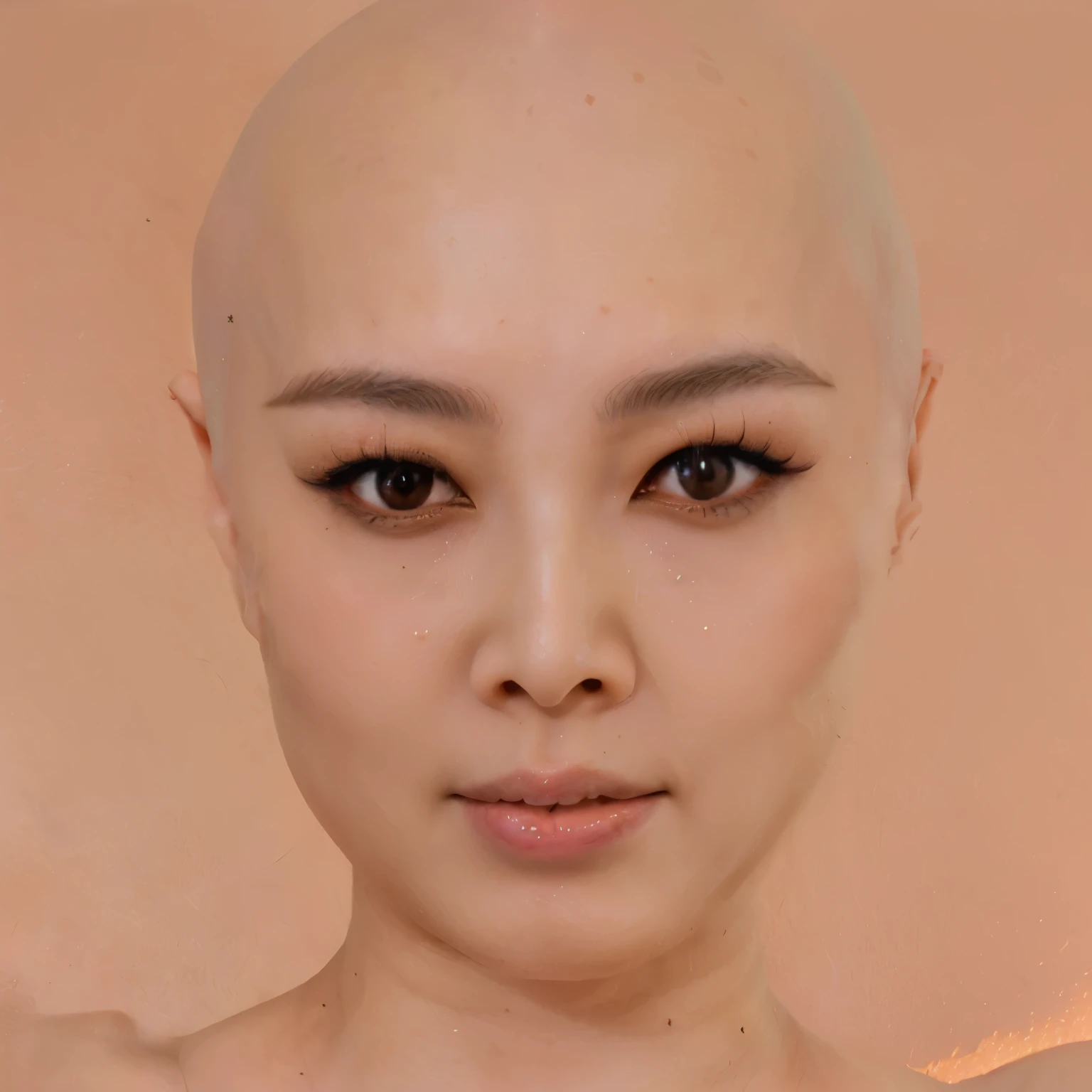 ultra realistic asian woman with a bald head, korean symmetrical face, south east asian with round face, female facial structure, facial portrait, korean face features, realistically rendered face, jimin\'s grecian nose, young female face, face female portrait, asian face, real human face with skin, front face asymmetrical, with round face