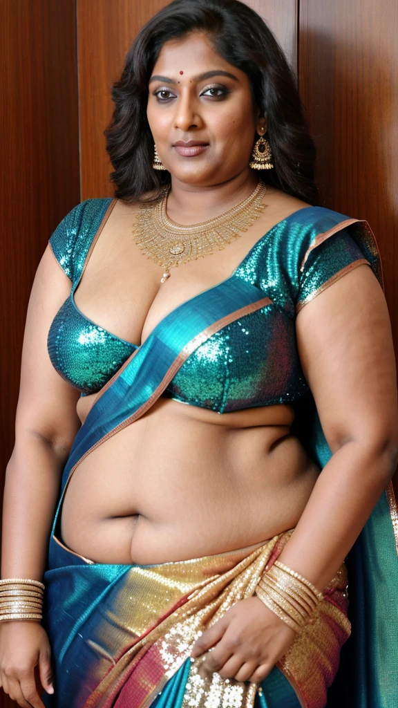 Sexy fat plus size indian bhabhi, 60 years old Woman, big Indian mommy, horny mommy, hot Amma, big Indian aunty bhabhi, wide body , heavy figure, sleeveless blouse, desi hot aunty, looks like Nivetha Thomas, wearing sleeveless saree blouse, sexy sequin saree, bold saree fashion, bong saree fashion, bold hot photoshoot, sexy sequin saree, she has fleshy arms and fat wide belly, sexy armpits, showing her attractive fleshy figure, high quality skin, skin pores, skin texture, deep juicy navel, sexy navel folds, fleshy figure, jiggly belly, hyper realistic skin, RAW Foto, thick juicy figure,