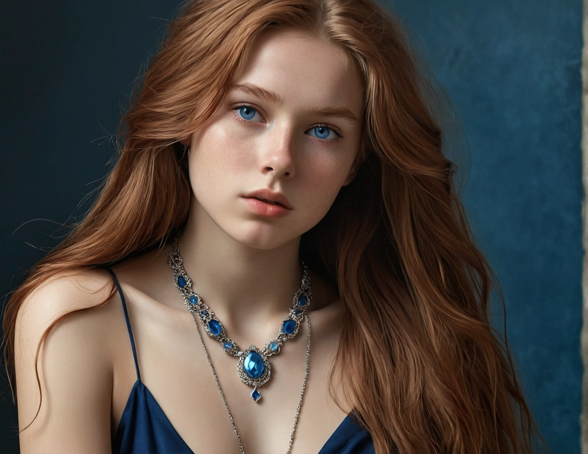 girl in, 18-years old, ((Hyper-Realism))texturized skin, alone, long hair, Colossal , russet hair, blue colored eyes, jewerly, whole body, a necklace, new, tomando banho, sexly, realisitic, Uma sexly