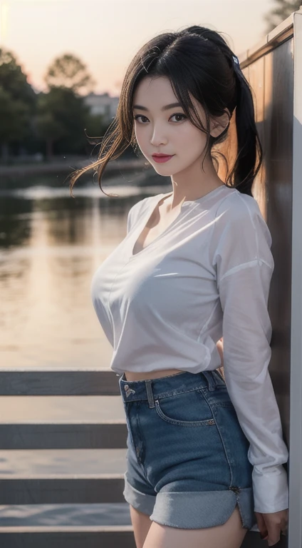 A girl, on the playground aFter school, ((Fully visible)), away From the spectators. She is a beautiFul, beautiful, Lovely, Lovely, young, teenager. 她很slim, slim, , Thin, (Large Breasts), (Large Breasts), (Large Breasts). She was sweating profusely, wet, Soaked. The clothes are transparent, Sweat on the skin, and the hair is wet. She grinned.. She looks natural, Easy and simple. Scheming Face. Make Faces. (Sticking out tongue), Tell the secret, Hide secrets, shy, Excited. She stares at the audience. She has a black ponytail. She wore a , Rolled up blue collar white shirt, Wear a colorful corduroy sports shirt under the, Blue shorts, and two layers. Shirt liFt,. Camera Focused on her Face, light shining on her Face, Very wide aperture, ((F/1.2)), shallow depth oF Field, The background of the lens is seriously blurred, ISO 3000, Automatic white balance, Extremely detailed, proFessional lighting, soFt light, RAW photos, Uniqlo Fashion models, best quality, masterpiece, Award-winning photography, huge File size, 8K, high resolution, Shot with a Sony DSLR camera.