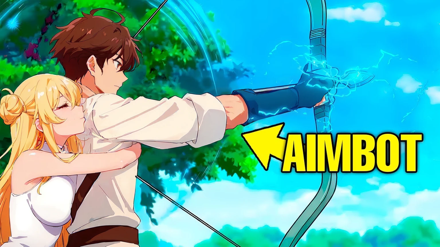 a woman with black hair and black clothes and a man with white hair white black clothes are hugging each other while holding a bow and arrow, anime men with bow and arrow, aiming, anime fencer, aiming at bow and arrow, wielding a bow, archer boy, epic anime style, anime style , trigger Anime art style, archer bow, anime photo, anime style, Anime art style