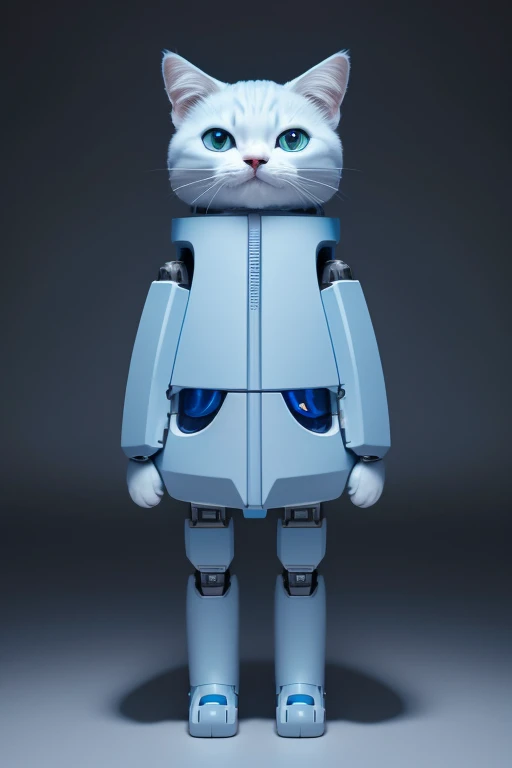 high resolution,8k,Accurate depiction,A neat picture,accurate structure,2024,Tokyo,Cat robot,human sized,light blue