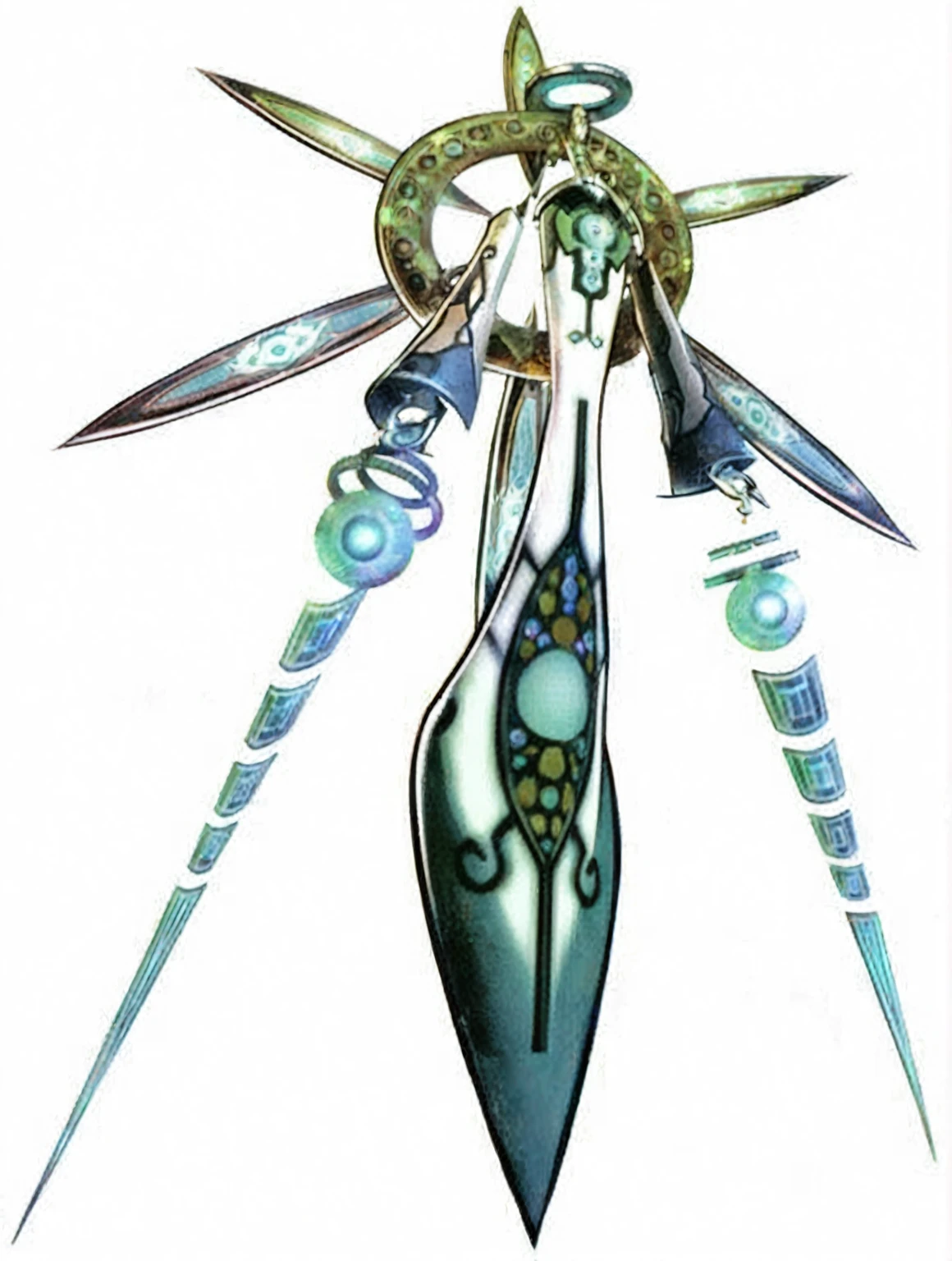 a close up of a knife with a star on it, from final fantasy, from final fantasy xiii, fine details. anime. tentacles, final fantasy artwork concept, from final fantasy vii, holographic blade!, thierry mugler, from xenoblade chronicles, anime robotic mixed with organic, lolth, hajime sorayama style, from ff7