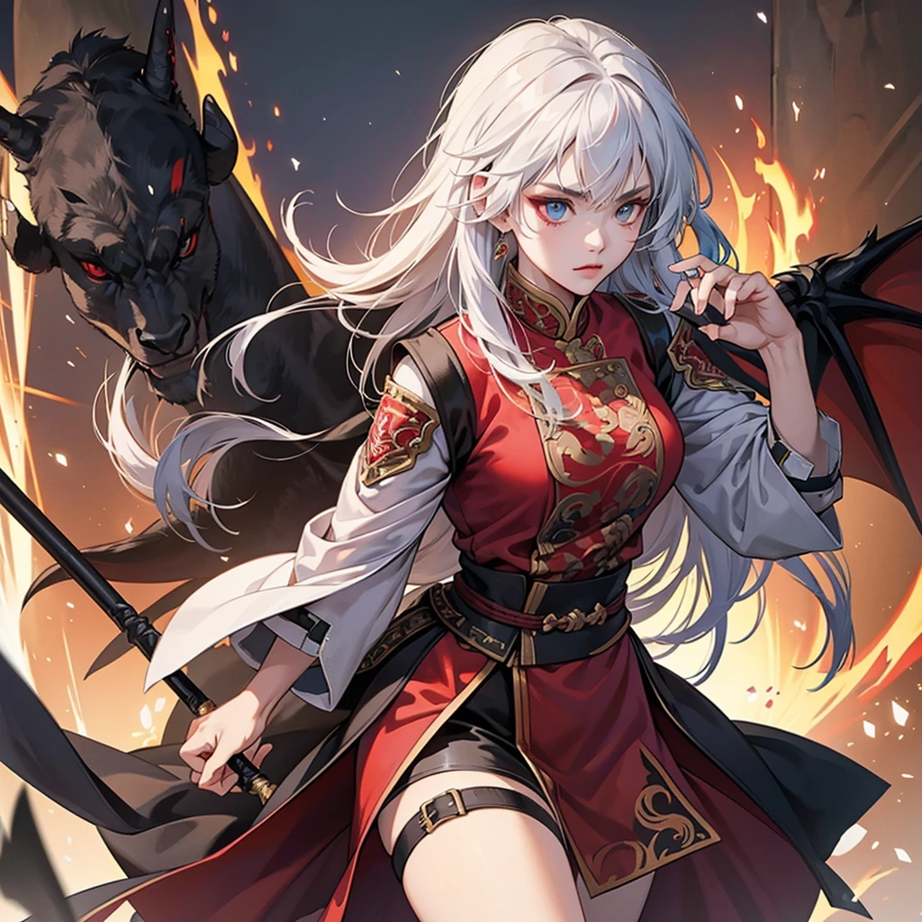 1 beautiful genghis khan lady, tattoo , demon slayer, weapon, 8k, hd, unreal engine, 