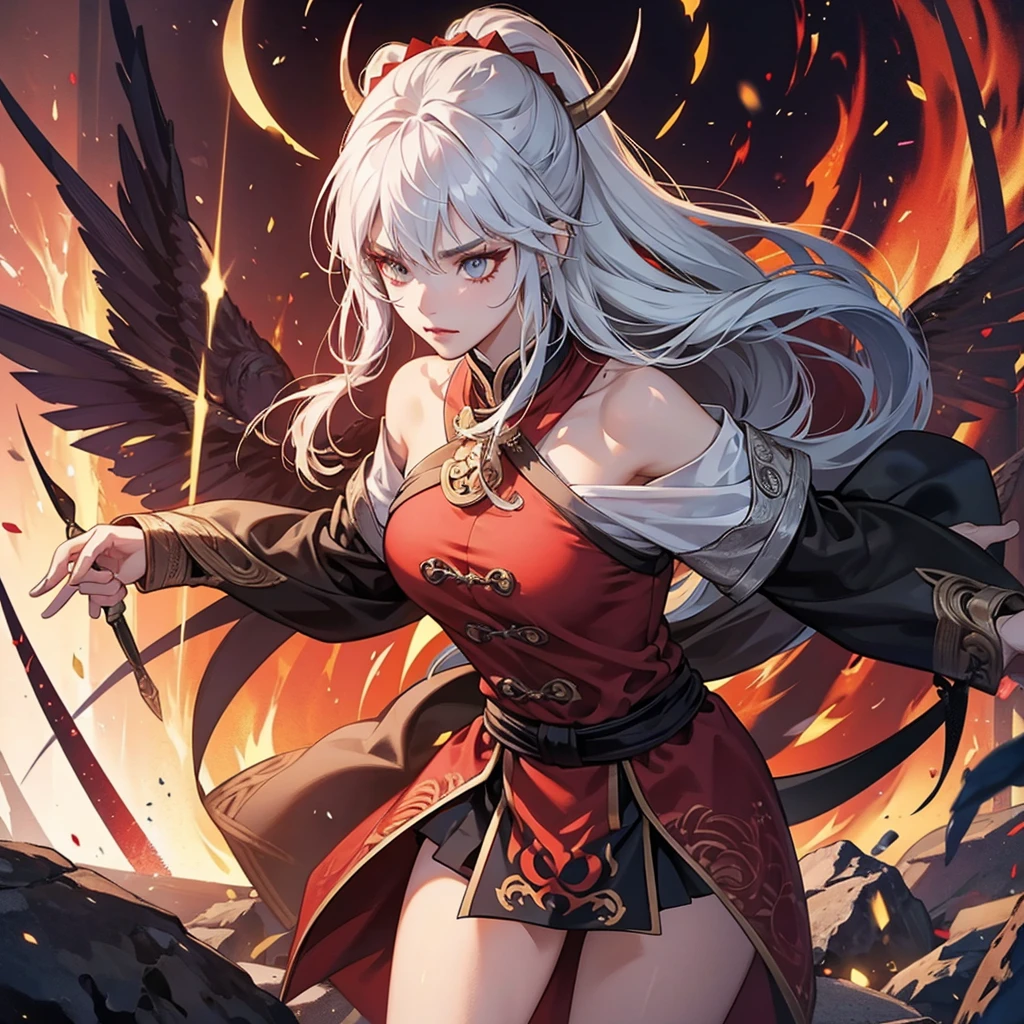 1 beautiful genghis khan lady, tattoo , demon slayer, weapon, 8k, hd, unreal engine, 