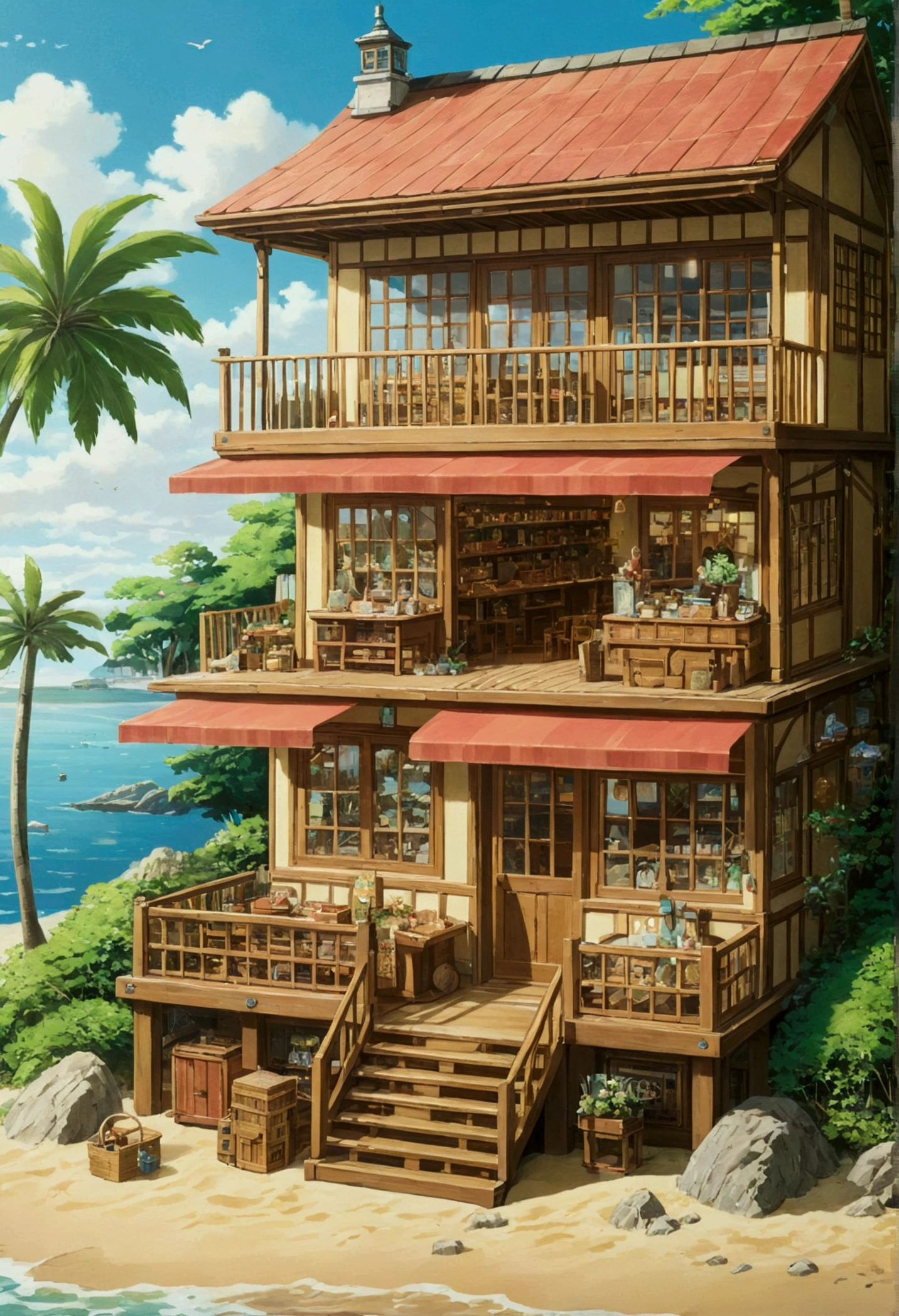 Ghibli Summer Beach wooden Beach House shop