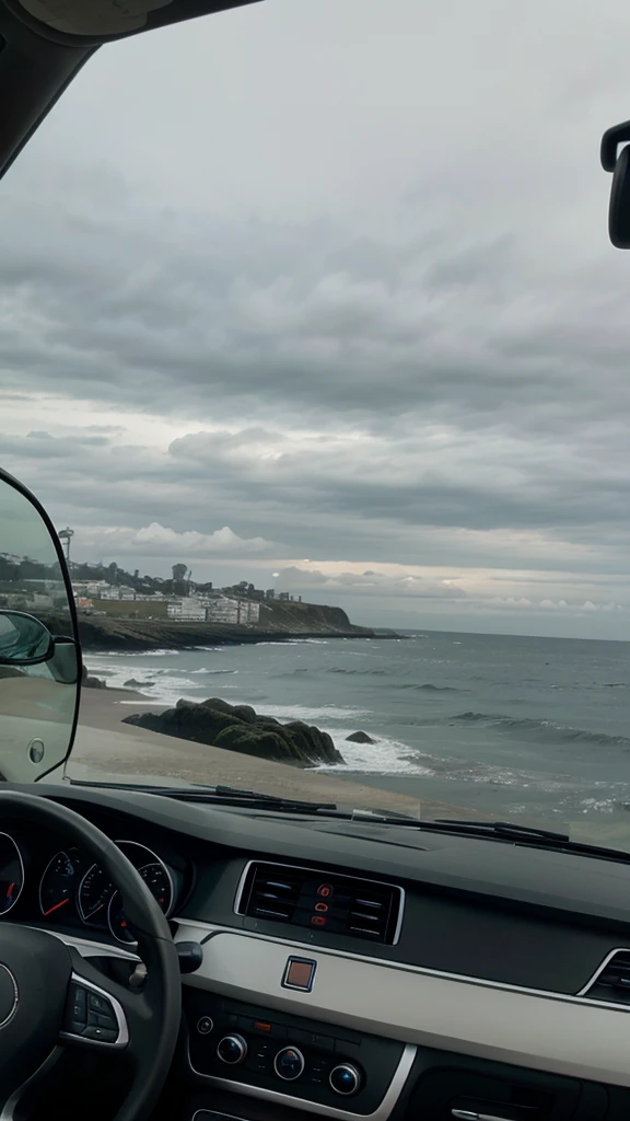 Sea view from my car on a gray afternoon