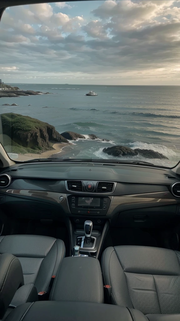 Sea view from my car on a gray afternoon 