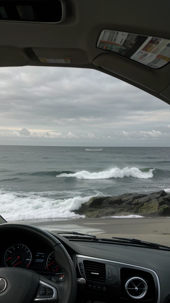 Sea view from my car on a gray afternoon 