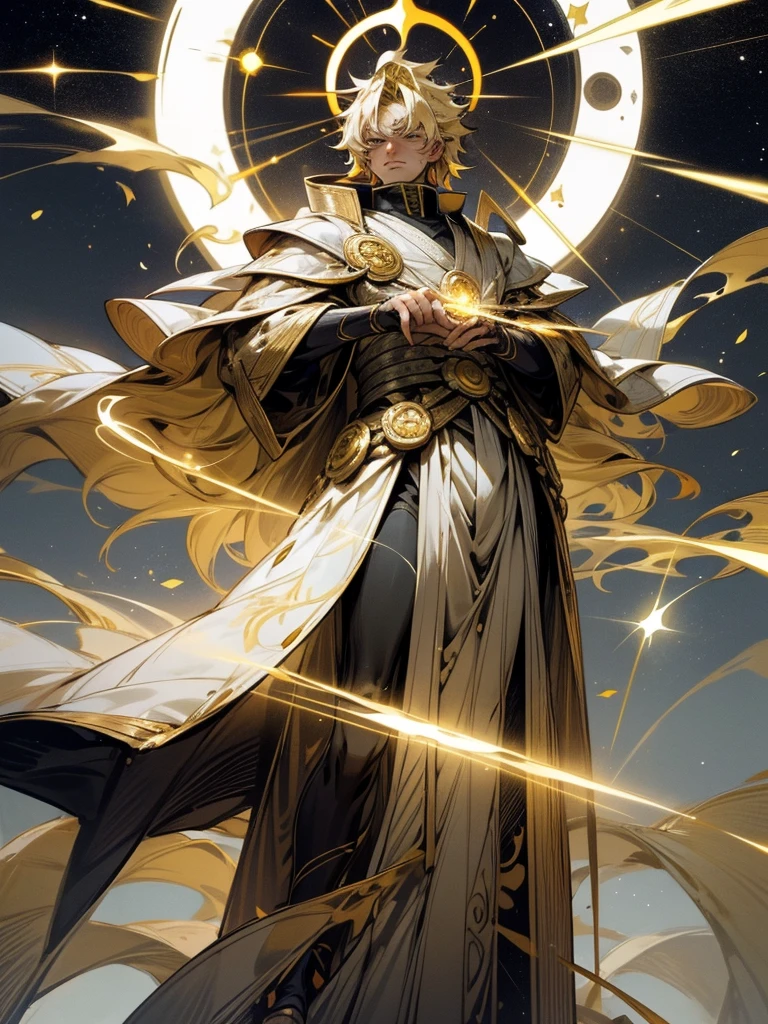 In the MCU, Naruto Uzumaki's celestial form inspired by the design of Arishem the Judge would be an imposing and majestic sight. Its appearance would reflect a combination of cosmic energy and elements of ninja mythology..
Main Features:
Size and Structure: Naruto would rise to a colossal height, with a figure similar to that of Arishem, but with its own elegance. His body would be impressive, covered in a resplendent gold color with touches of white and blue, evoking a mix of divine energy and cosmic elements.
Face and Head: His face would be partially visible, with a serene and powerful expression. I would wear an ethereal crown made of golden light, in the form of a halo that emits a soft light around your head.
Clothing and details: His clothing would resemble celestial armor, with energy plates that glow and move like light waves. It would have a fluid layer made of pure energy, that moves with elegance and fluidity, as if it were a reflection of the cosmic energy itself.
Hands and Powers: His hands would be adorned with ancient symbols that shine in a blue glow.. Could invoke ninjutsu techniques on a cosmic scale, creating formidable bursts of energy and brilliant protections.
Aura and Energy: An aura of heavenly energy would surround his figure, with flashes of light emanating from his body, creating an overwhelming and majestic presence. Its energy would radiate a feeling of calm and supreme power, reflecting his status as a celestial entity in the MCU.