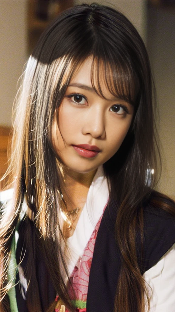 Cute Japanese woman, (16 years old), (Very cute face: 1.3), White moist skin, Looking at the camera, Melancholy expression,
BREAK,
Idol,
BREAK,
(Wearing cute kimono: 1.3), (Highly revealing kimono), Very large earrings, Short length,
BREAK,
(Fighting pose: 1.3),
BREAK,
(Long hair), (Pink hair: 1.2), (Wavy hair), (Gradient hair: 1.3), (Red hair at the ends),
BREAK,
(Realistic: 1.3), Masterpiece, Perfect lighting, (Ultra-high resolution), (8K), (Highly detailed: 1.4), (From the front), (Full body: 1.3), (Symmetrical: 1.2),
BREAK,
(Japanese city streets: 1.2),
BREAK,
(Demon Slayer: 1.4),
BREAK,
(Kasumi Arimura: 1.4),