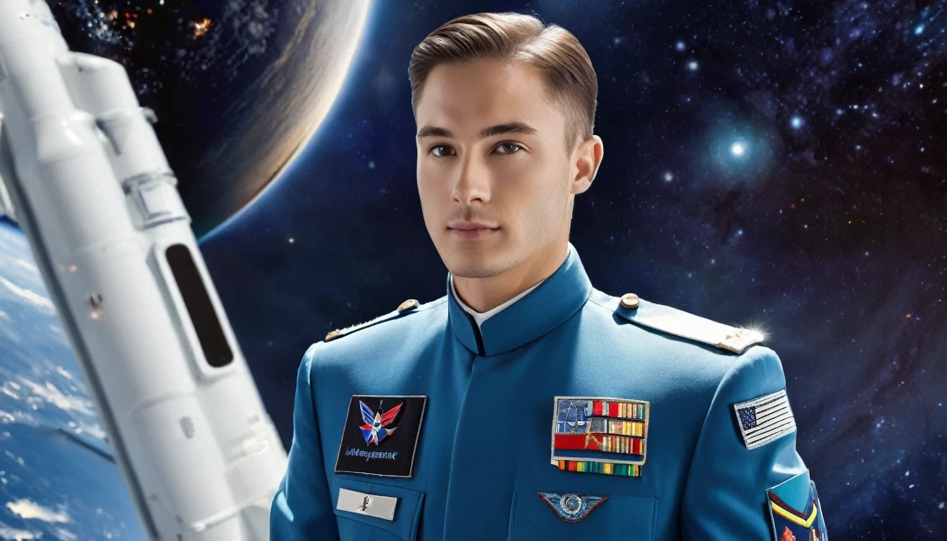 Wearing Space Federation military uniform. Wearing Space Council uniform.
