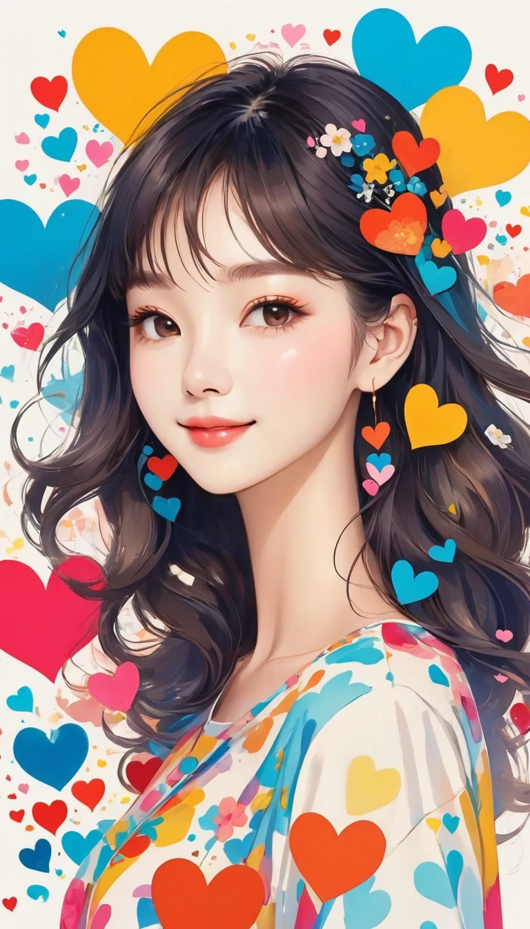 Mai Yoneyama style, Simple line initials，Abstract art, Colorful Hearts ,(((The most beautiful girl of all time))), (((Cute amoeba))), nap、The best smile