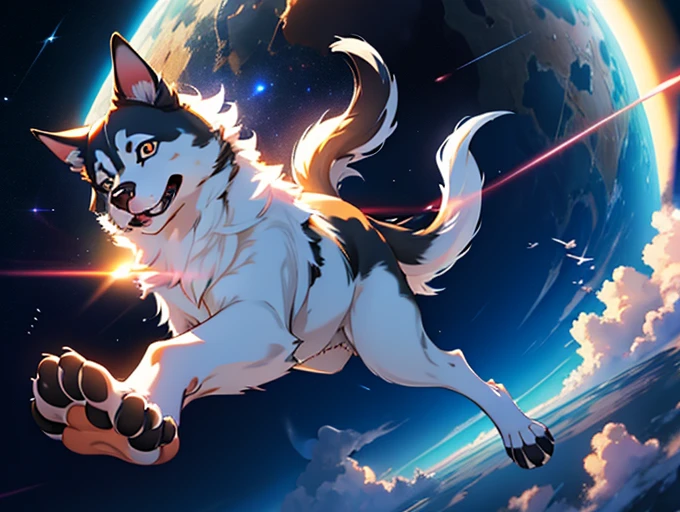 夜空を飛ぶかわいい仔dog、仔dog座に憧れ空を飛べるようになった仔dog、Extend your front legs forward、Extend hind legs backwards、子dogが夜空に浮かぶ、Beautiful and sophisticated eyes、Beautiful and exquisite fur、Very elaborate eyes and face、仔dog、dog、Adorable、fluffy、star、star空、moon、Celestial Bodies、universe、Fantasy、dream-like、Shine、Cinematic lighting、Bright colors、Digital Painting、Concept Art、Photorealistic、8k、high quality、masterpiece