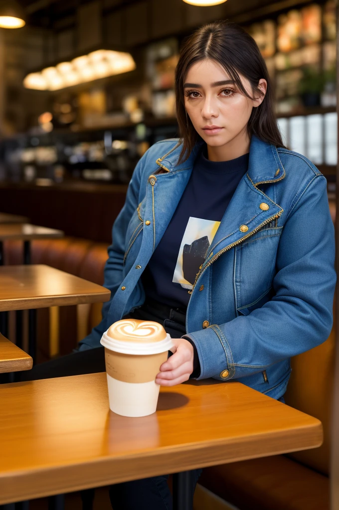 real, realisitic, atmospheric scene, work of art, best qualityer, (face detailed, skin texture detail, ultra-detailed body:1.1),cinematic light,
d1an31an3-smf in a cafe having a coffee wearing a casual outfit, jaket