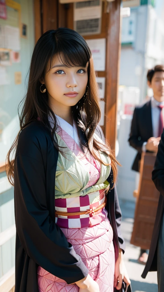 Cute Japanese woman, (), (Very cute face: 1.3), White moist skin, Looking at the camera, Melancholy expression,
BREAK,
Idol,
BREAK,
(Wearing cute kimono: 1.3), (Highly revealing kimono), Very large earrings, Short length,
BREAK,
(Fighting pose: 1.3),
BREAK,
(Long hair), (Pink hair: 1.2), (Wavy hair), (Gradient hair: 1.3), (Red hair at the ends),
BREAK,
(Realistic: 1.3), Masterpiece, Perfect lighting, (Ultra-high resolution), (8K), (Highly detailed: 1.4), (From the front), (Full body: 1.3), (Symmetrical: 1.2),
BREAK,
(Japanese city streets: 1.2),
BREAK,
(Demon Slayer: 1.4),
BREAK,
(Kasumi Arimura: 1.4),